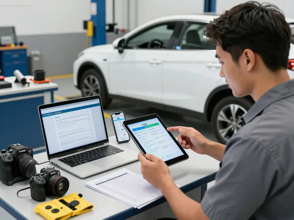 Lyft inspection online conducted efficiently by a certified mechanic in a well-equipped garage.