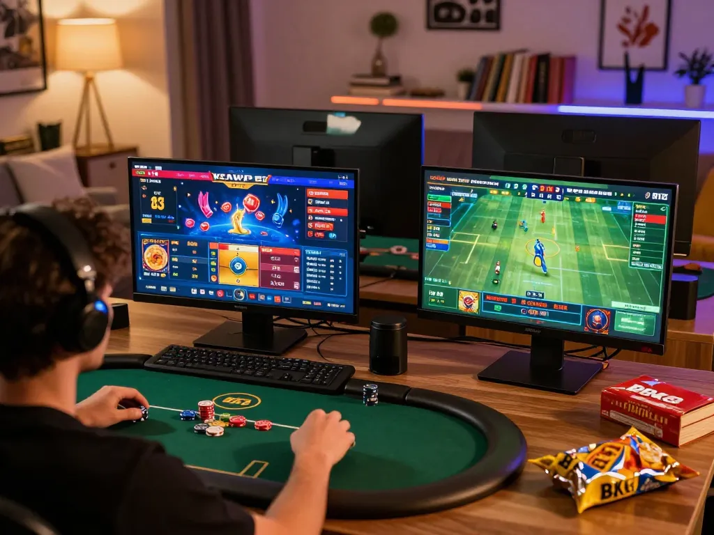 Engaging in immersive online gaming with BK8 while strategizing on sports bets.
