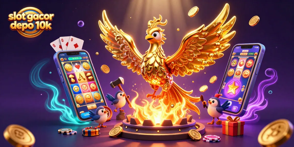 Mainkan slot gacor depo 10k dengan keberuntungan dari phoenix emas yang memancarkan koin.