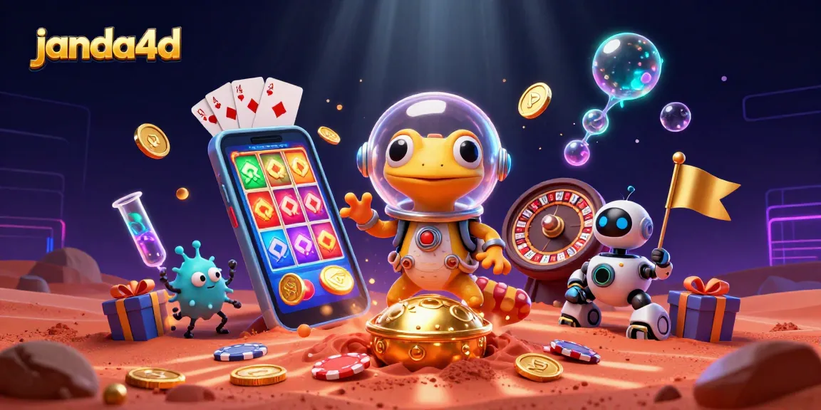 janda4d menampilkan gecko Mars 3D yang menemukan kasino emas, dikelilingi slot dan permainan kartu menarik
