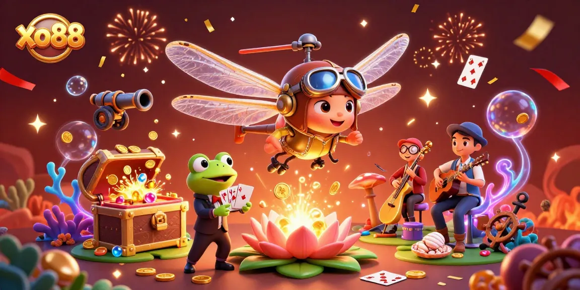 Experience thrilling action with xo88's vibrant 3D rendering of a whimsical casino scene featuring dynamic characters and colorful elements.