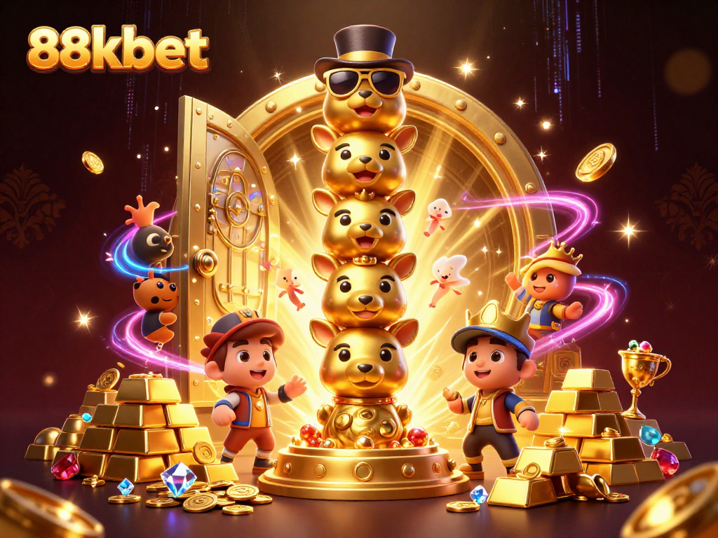Experience the vibrant world of 88kbet with a stunning visual of a golden totem, treasure, and casino elements.