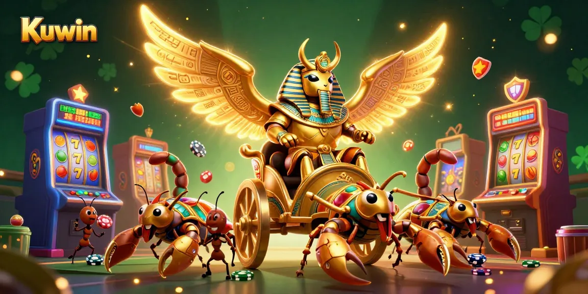 Kuwin engages players at a thrilling casino with vibrant 3D characters and slot machines.