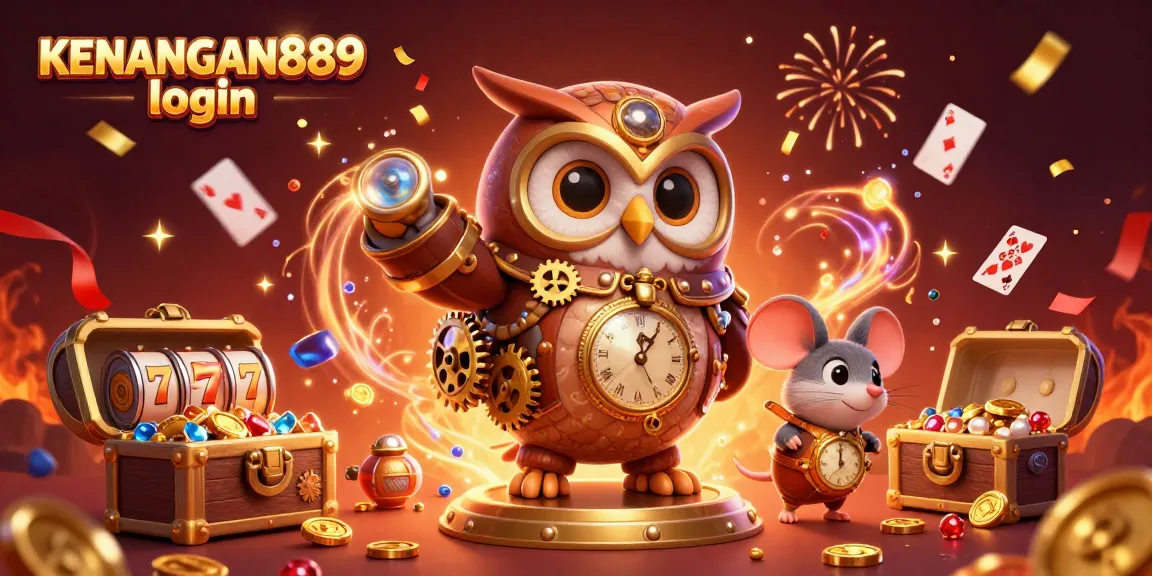 Engage with KENANGAN889 login through this vibrant casino scene filled with steampunk designs and slot elements.