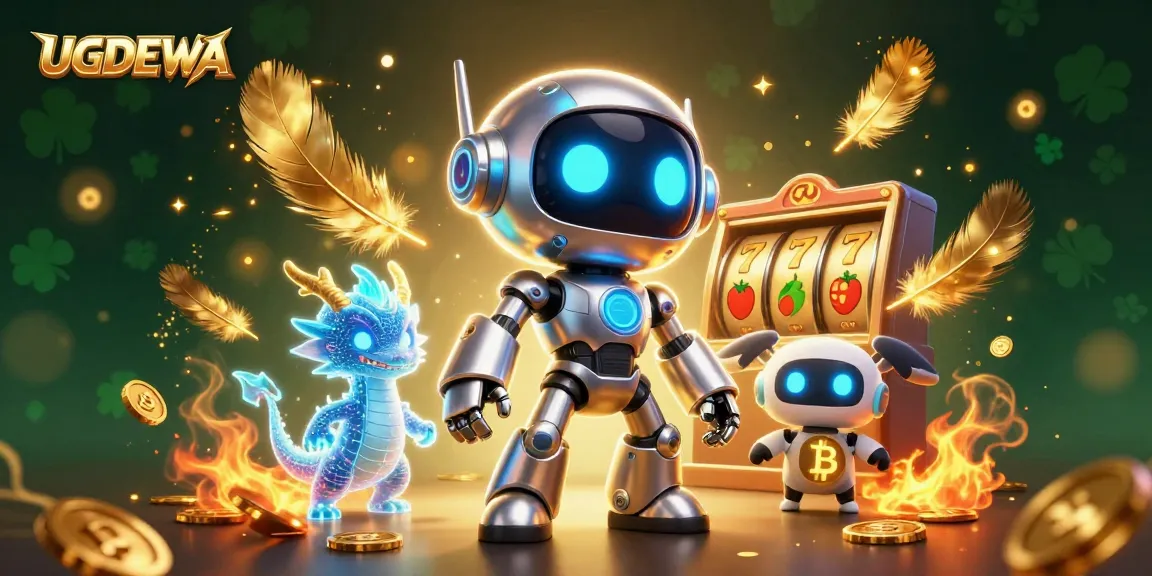 Experience exhilarating gameplay with UGDEWA featuring a cyberpunk robot and thrilling slot symbols.