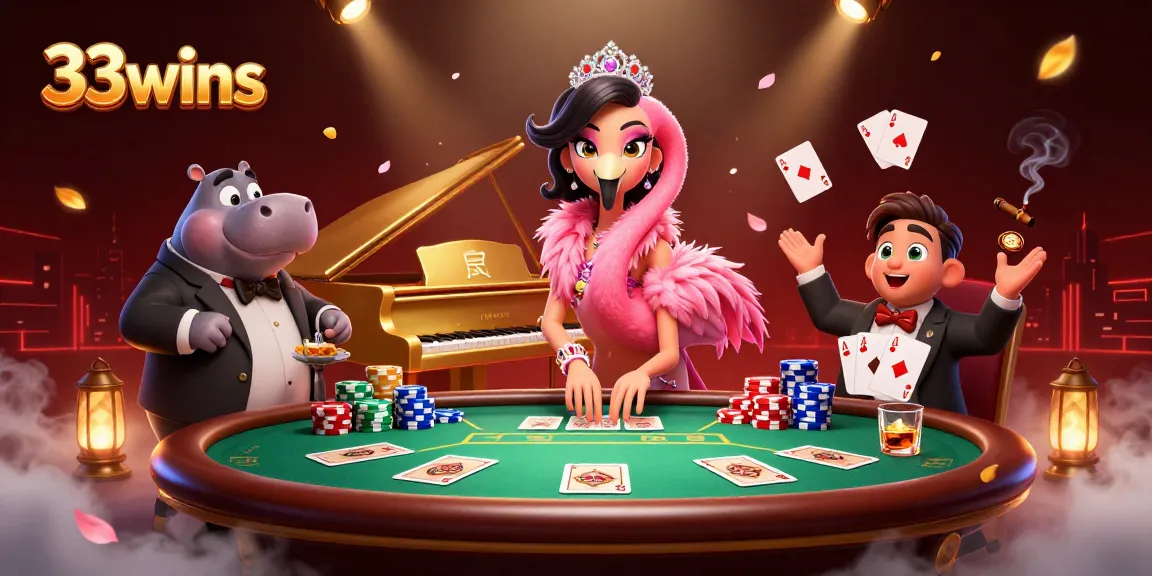 Experience thrilling vibes at 33wins casino, with vibrant characters and colorful poker elements!