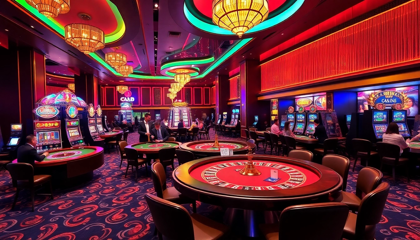 Sleek interior of sảnh game SC88 with players enjoying various casino games.