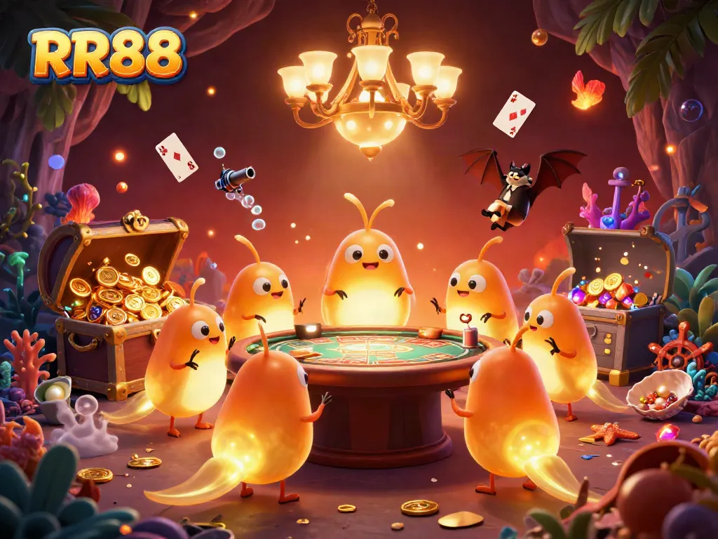 Light up your winnings with RR88's 3D glowing casino adventure, featuring lively characters and vibrant game elements.