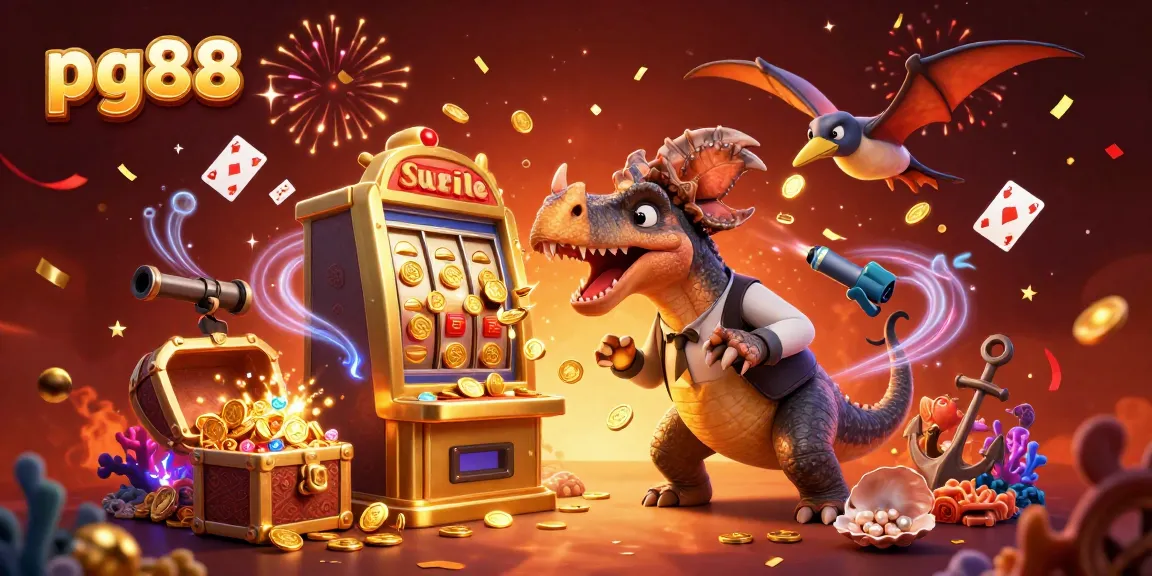 Watch pg88's pachycephalosaurus trigger jackpot coins from a slot machine in a lively casino scene.