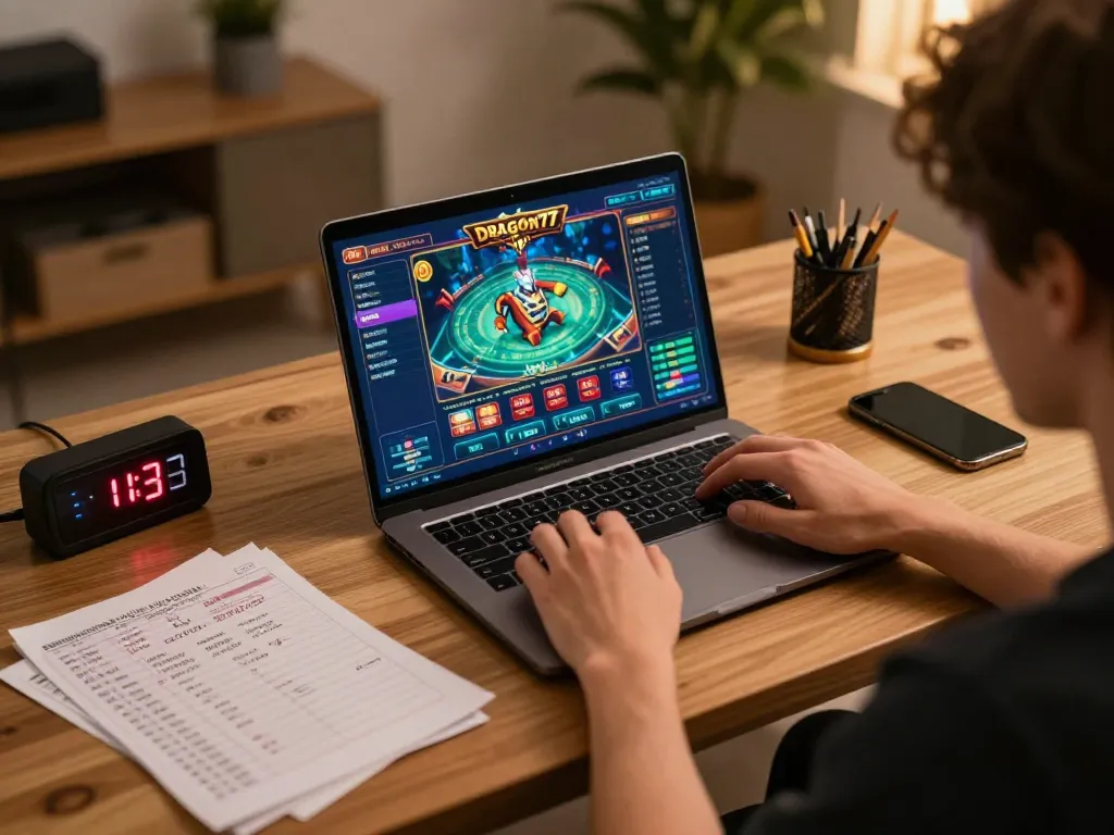 Pemain yang terlibat fokus pada pengaturan permainan online dragon77, menampilkan suasana taruhan yang strategis.