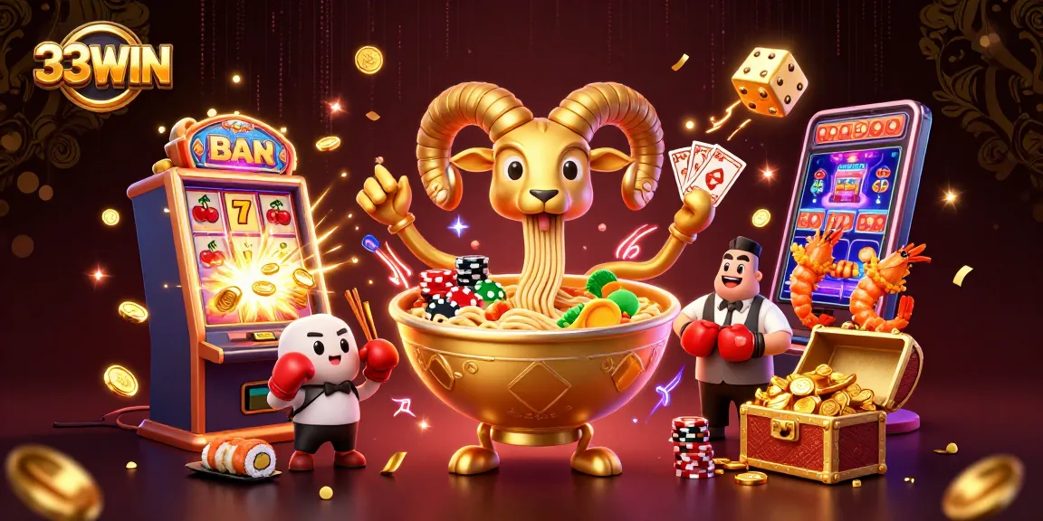 33WIN showcases a vibrant 3D cartoon casino scene capturing the excitement of gambling.