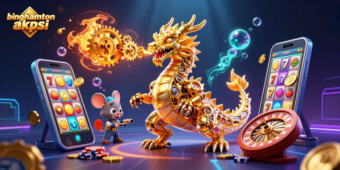 Experience thrilling slots and games with binghamtonakpsi's golden dragon and vibrant casino elements.
