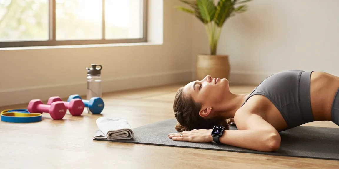 Pengguna smartwatch https://www.polarfitbitshop.com/fitbit-luxe/ melakukan yoga di gym modern dengan peralatan kebugaran.