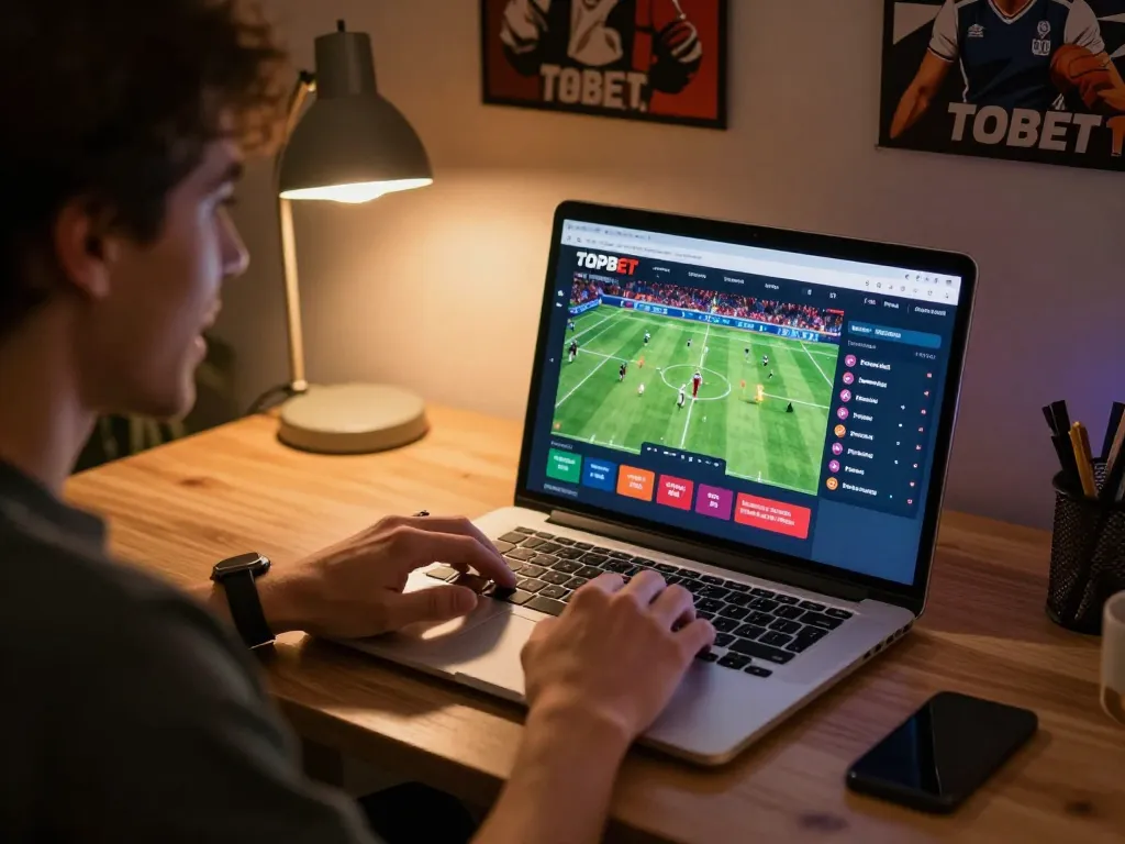 Experience the thrill of sports betting on TOPBET with an engaged user analyzing games.