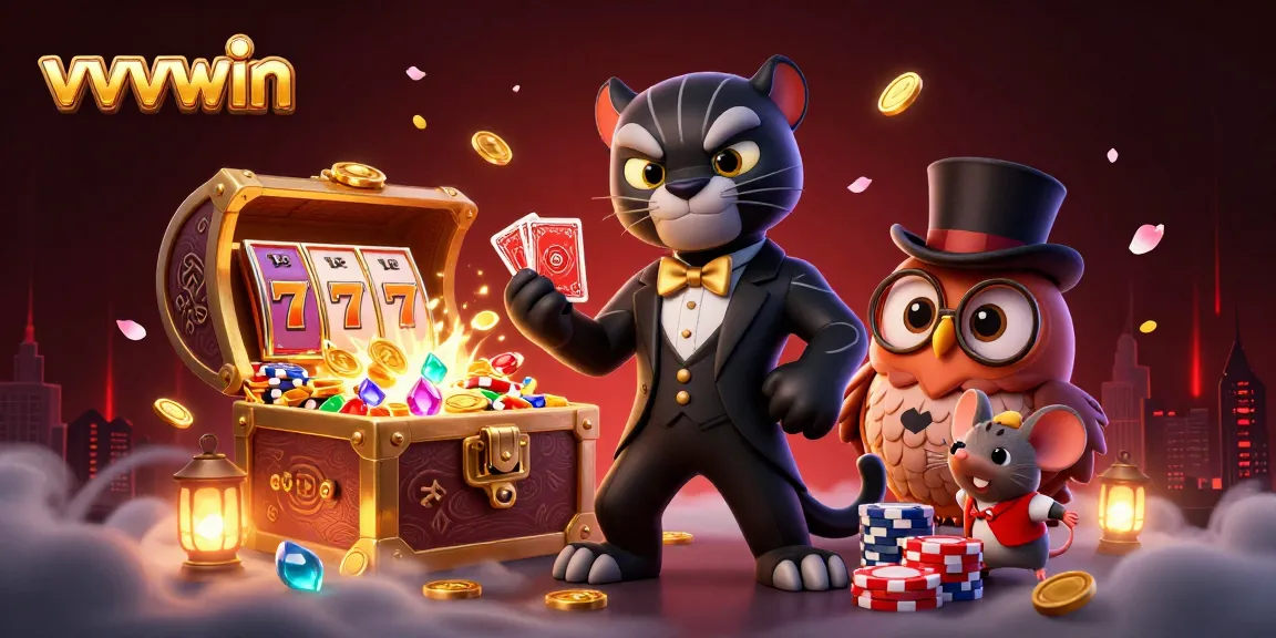 Experience thrilling wins at vvvwin with stylish cartoon characters set in a vibrant casino scene.