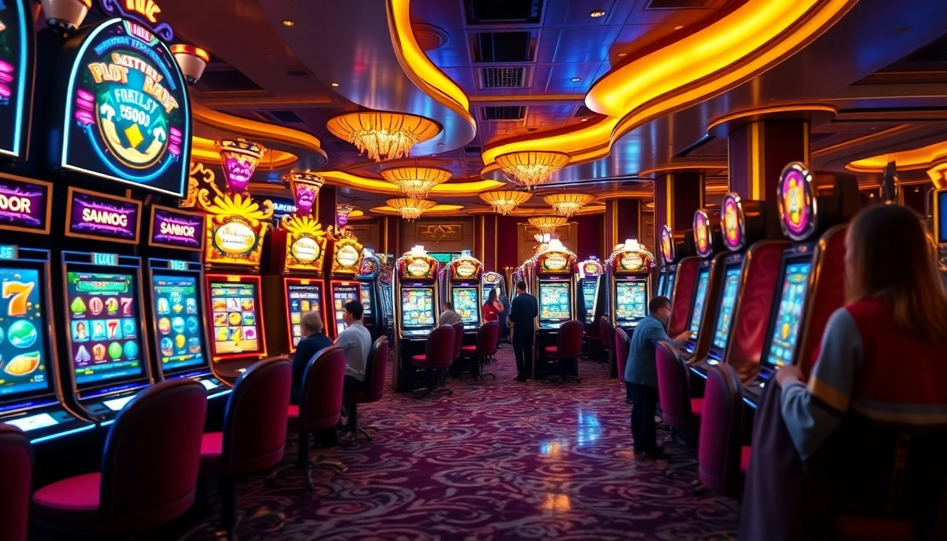 Exciting gaming experience at slot gacor machines in a luxurious casino setting.