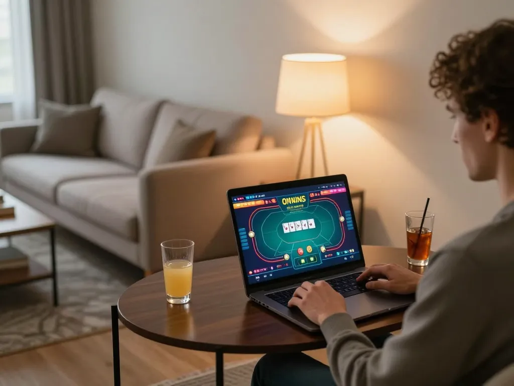 Engaging with LC88 trang chủ poker interface during a cozy home gaming session.