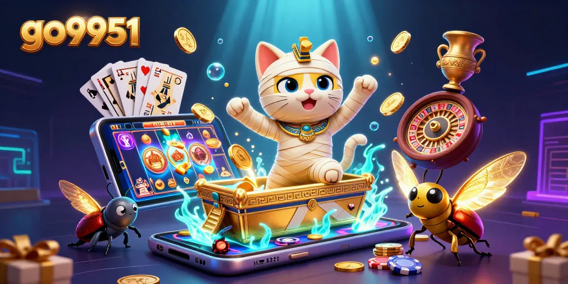 Experience thrilling wins at go9951 with a dynamic 3D casino scene featuring Egyptian themes, vibrant games, and action-packed elements.