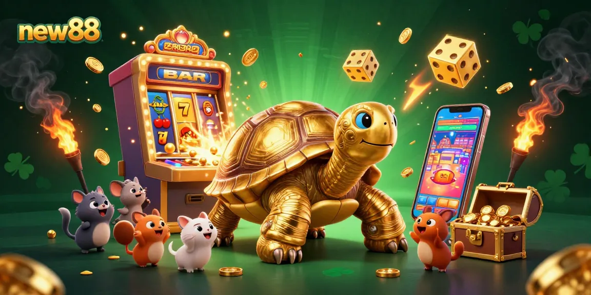 Experience the excitement of new88 with a lively 3D casino scene featuring games, riches, and fun.