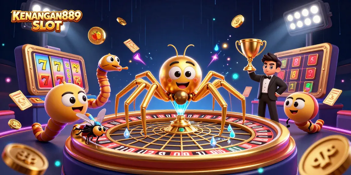 Engage with KENANGAN889 SLOT as a fly nervously bets at a roulette wheel web, animated 3D casino scene.