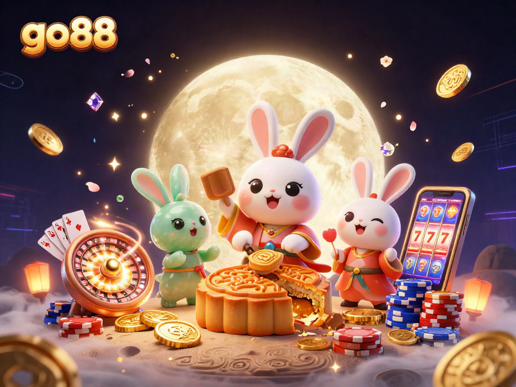 Experience thrilling gaming with go88 as the moon rabbit reveals poker chips among shimmering treasures.