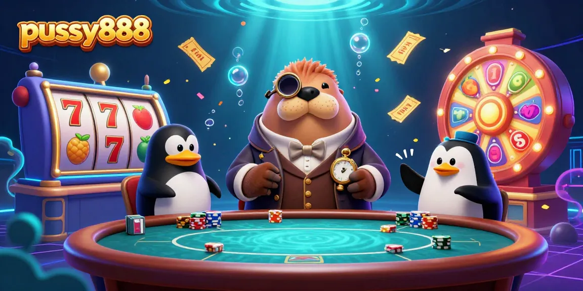 Experience the thrilling gameplay of pussy888 with dynamic underwater characters at a poker table.