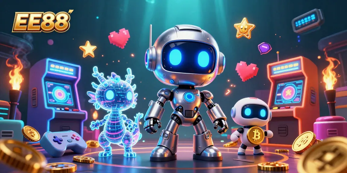 EE88 showcases a dynamic casino scene with a cyberpunk robot and gaming elements.