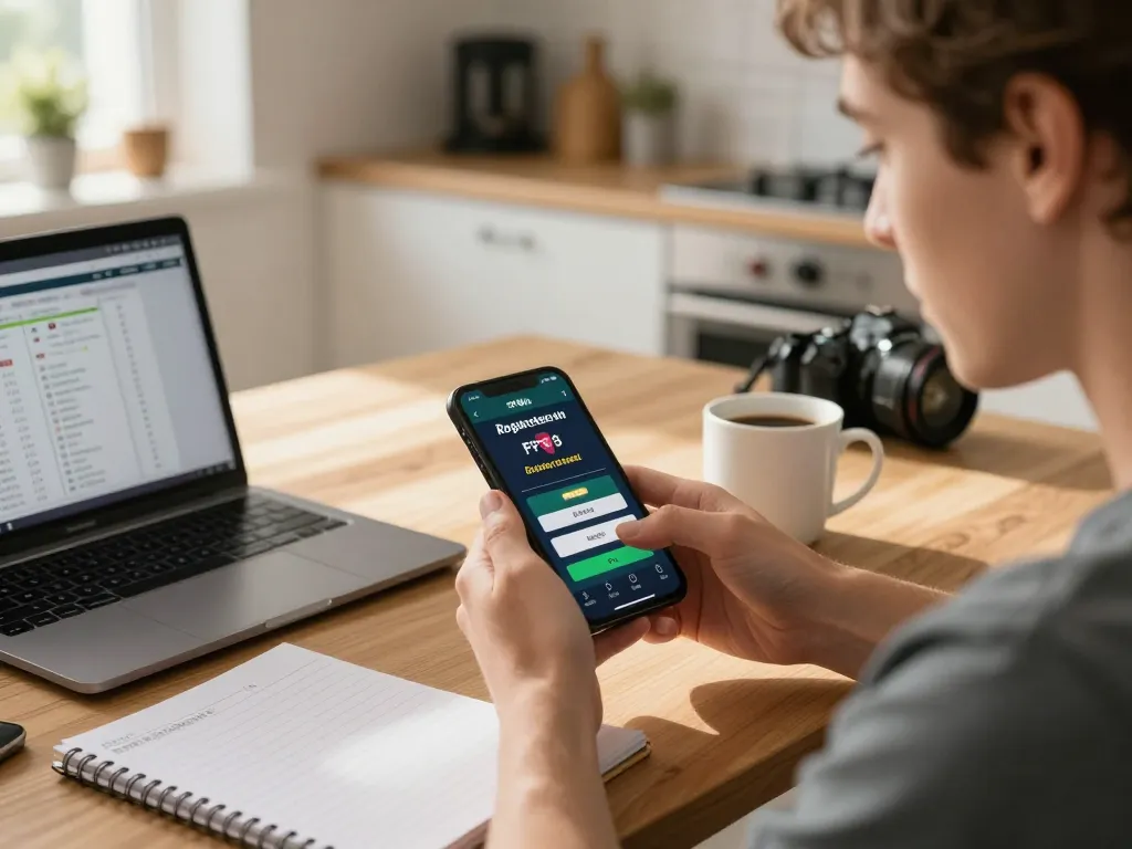 PP9Win Register on mobile device, showing engaging casino app interface in a cozy setting