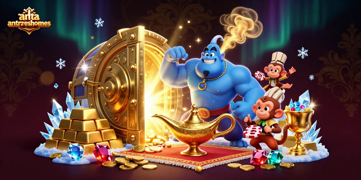 Interact with the magic of antareshomes, revealing treasures and adventures in a vibrant casino scene.