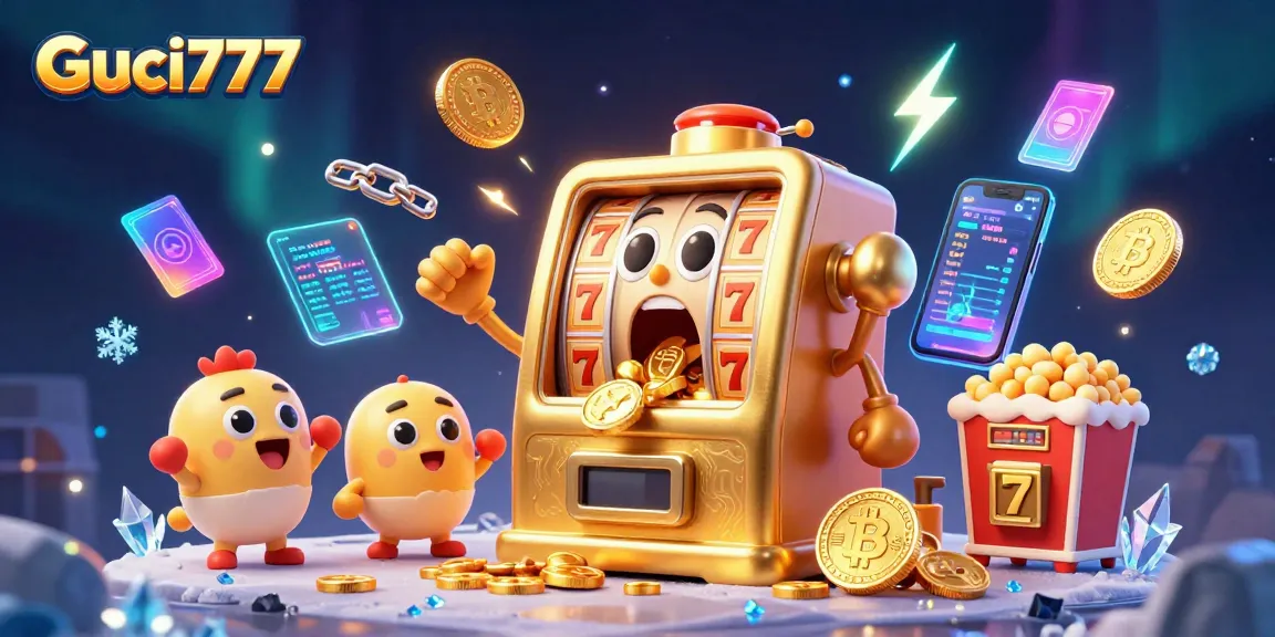 Guci777 menghadirkan slot mesin emas 3D yang mengejutkan dengan koin berhamburan dalam suasana gemerlap kasino.