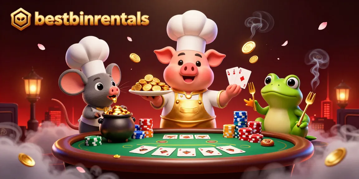Experience thrilling gaming at bestbinrentals with cartoon characters delighting in a casino scene of gold.