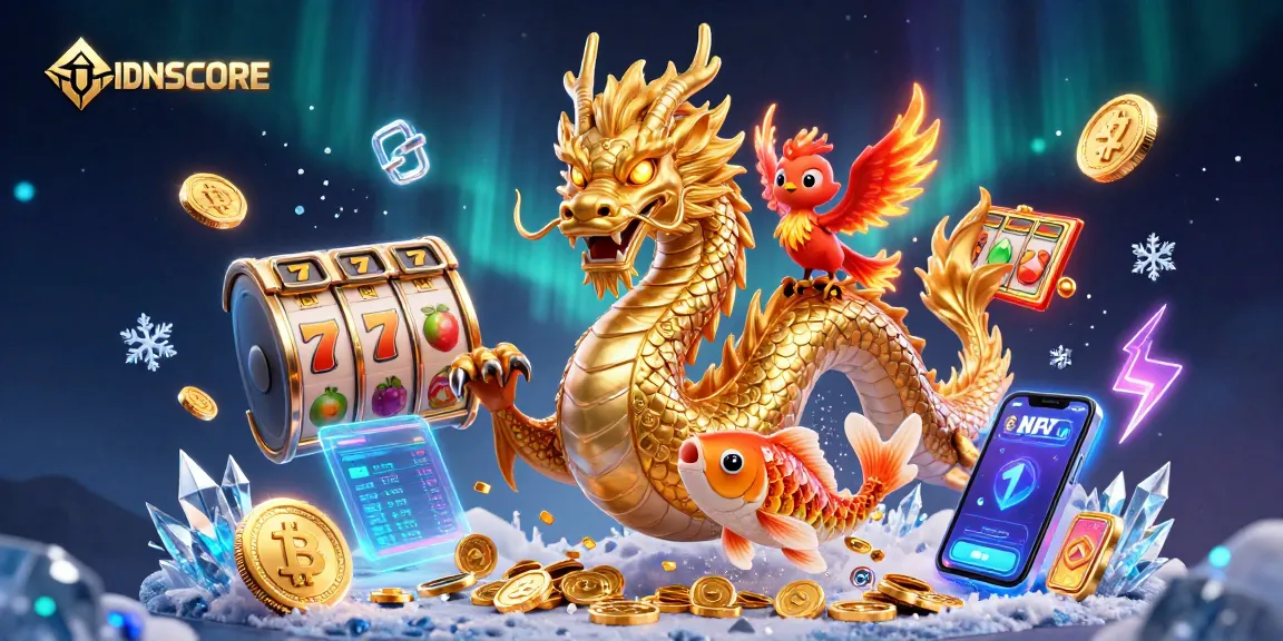 Experience thrilling gameplay with IDNSCORE in a vibrant virtual casino world of slots and dragons!