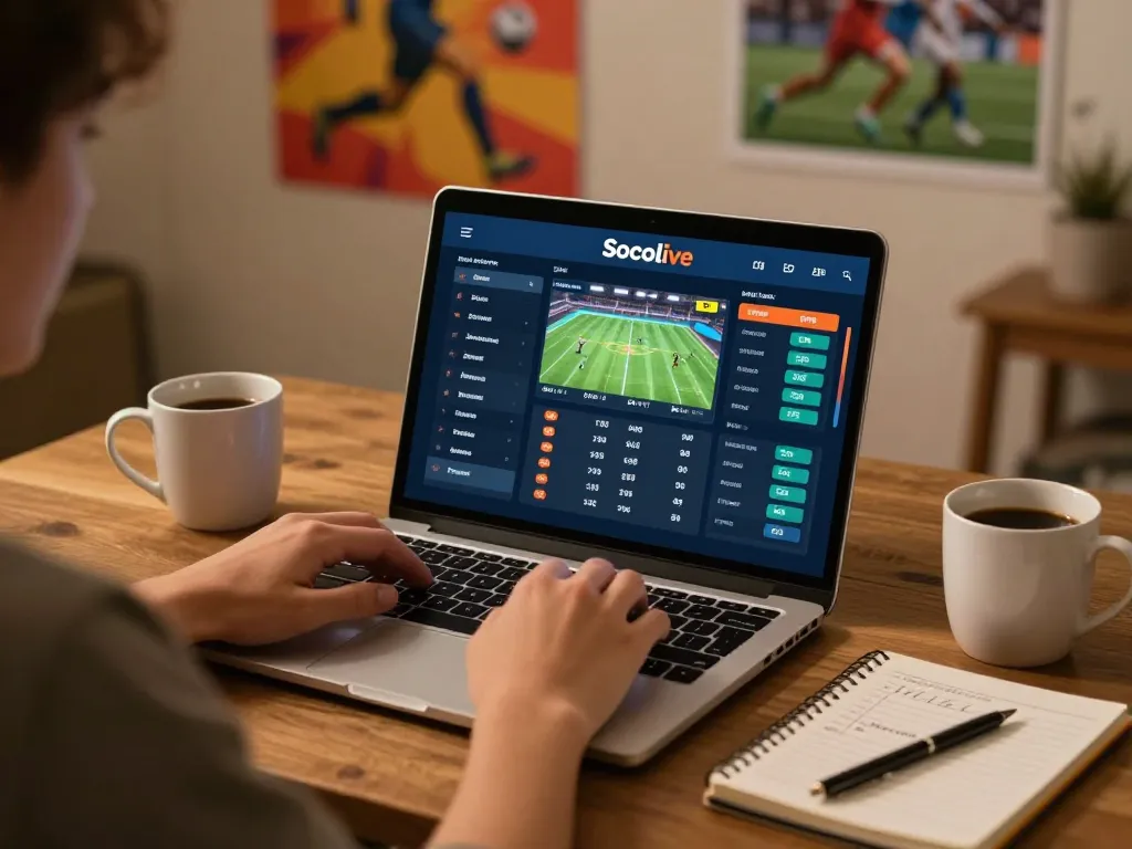 Socolive user placing bets online during live sports while enjoying a cozy home atmosphere.
