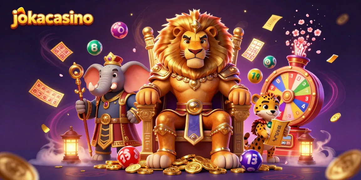 Experience the thrill of jokacasino with an epic 3D scene of casino royalty and vibrant game elements.