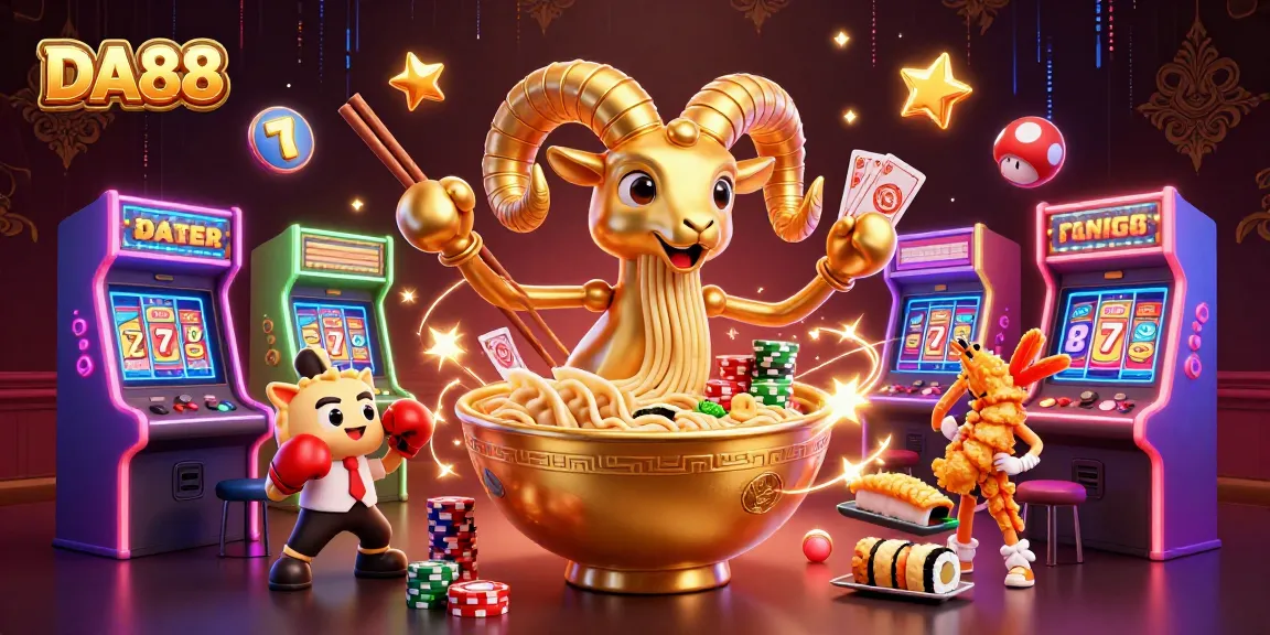 Engage with DA88's colorful casino scene featuring the ramen bowl dealer and dynamic gaming elements.