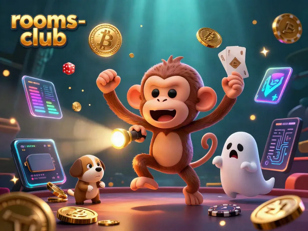 Permainan slot online di rooms-club dengan koin emas dan harta karun berkelap-kelap