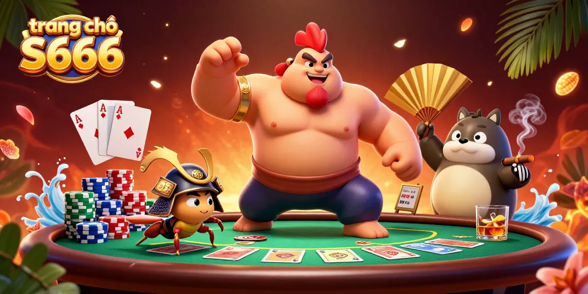 Savor the excitement at trang chủ S666 with a dynamic poker scene featuring vibrant characters, betting chips, and a vibrant atmosphere.