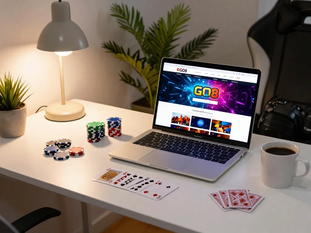 Engaged player navigates GO8 online casino for an exciting betting experience from home.