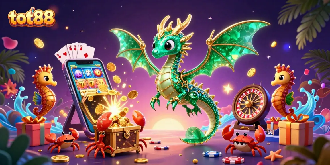 Win exciting jackpots at tot88 with a magical casino scene featuring a sea dragon and vibrant slot games.