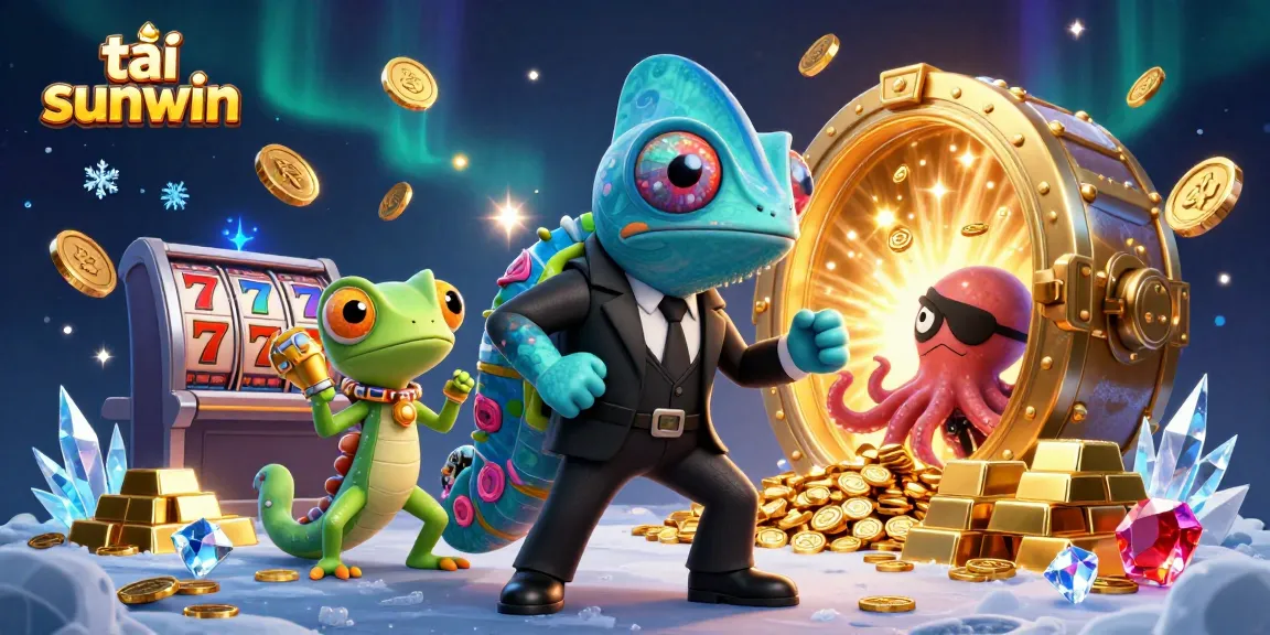 Experience thrilling gaming with tải sunwin featuring charismatic characters amidst vibrant casino elements and treasures.