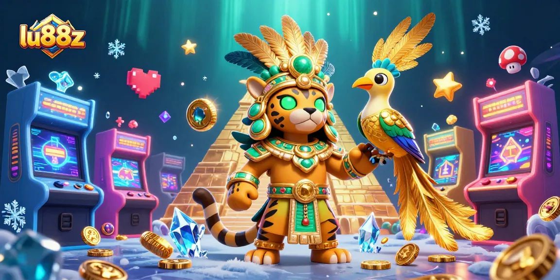 Experience the excitement at lu88z with a vibrant 3D casino scene filled with mythical characters and dynamic gaming elements.