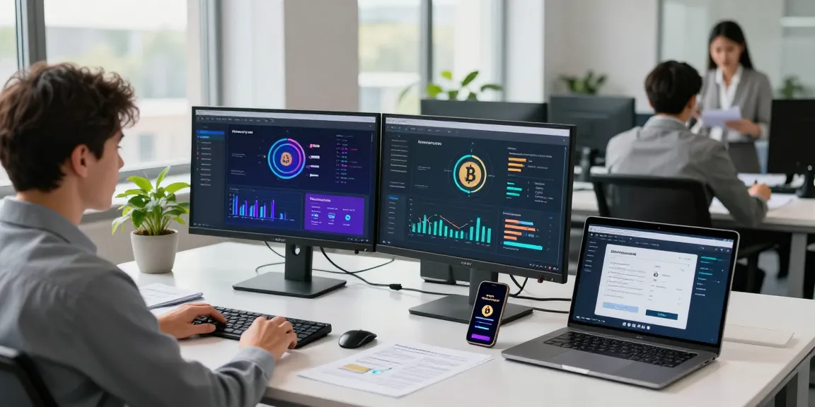Recover lost crypto through innovative software solutions in a modern office.