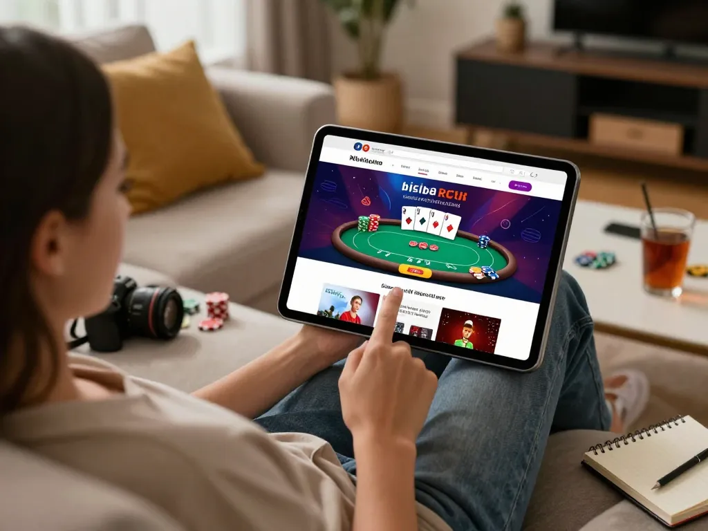 Engaging in strategic gameplay on net88's online poker interface at home, emphasizing relaxed atmosphere and responsible gambling.
