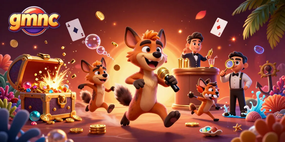 gmnc presents a lively casino scene with hyenas entertaining at a comedy club.