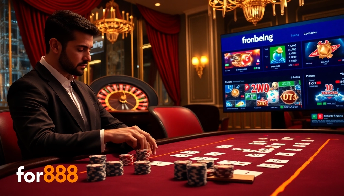 Engaging scene showcasing a polished poker table at for88 casino, highlighting gaming excitement.