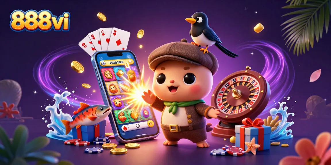 Experience the thrill of 888vi with Nessie and friends surrounded by vibrant slot game elements.