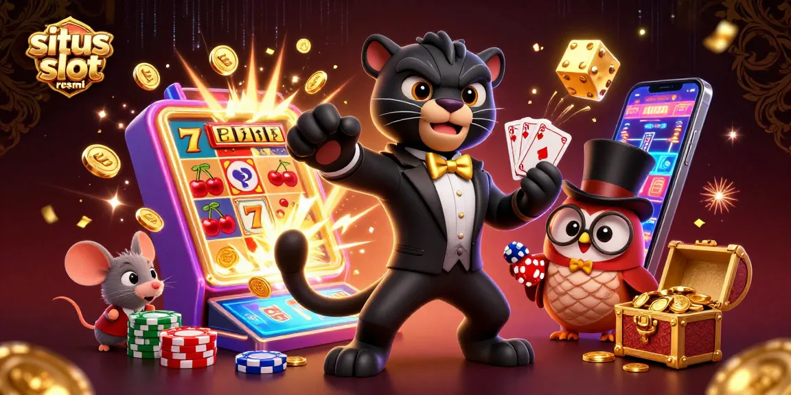 Experience festive fun at situs slot resmi with a captivating scene featuring playful characters and exciting slot elements.