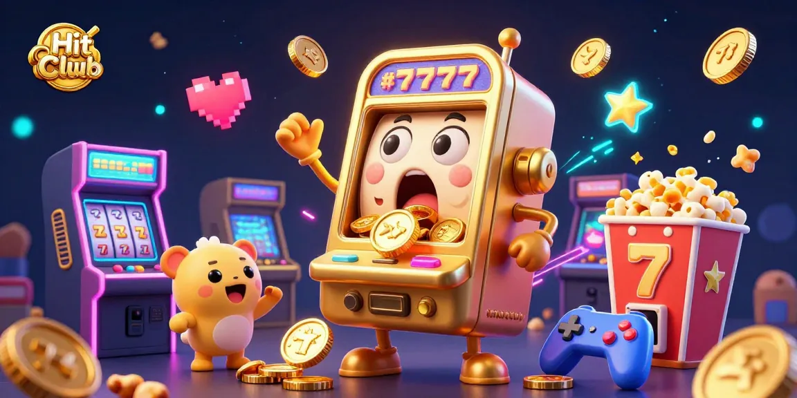 Hit Club slot machine hitting jackpot with coins spilling, creating a festive casino atmosphere.