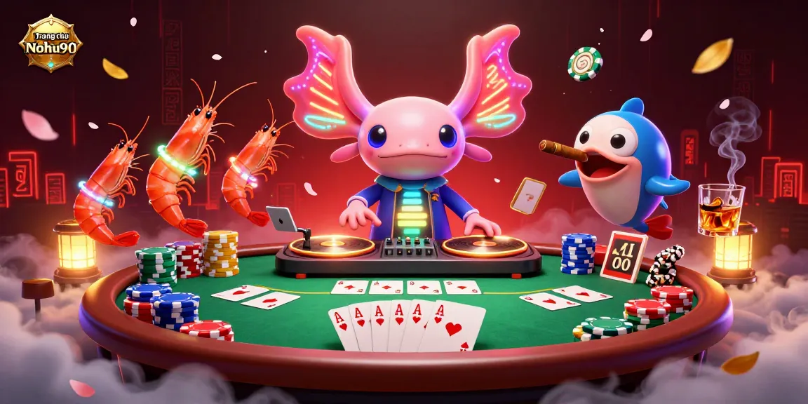 Experience the vibrant action at Trang chủ Nohu90 with energetic cartoon characters and dynamic casino elements.