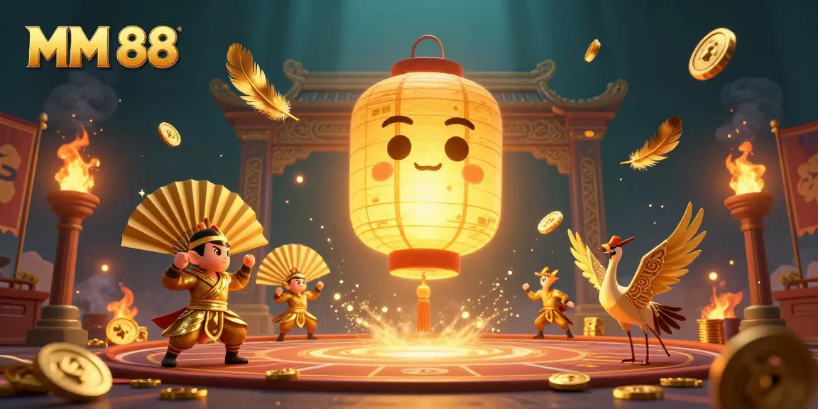 Experience thrilling MM 88 gaming adventures with vibrant casino scenes featuring golden lantern and warriors.